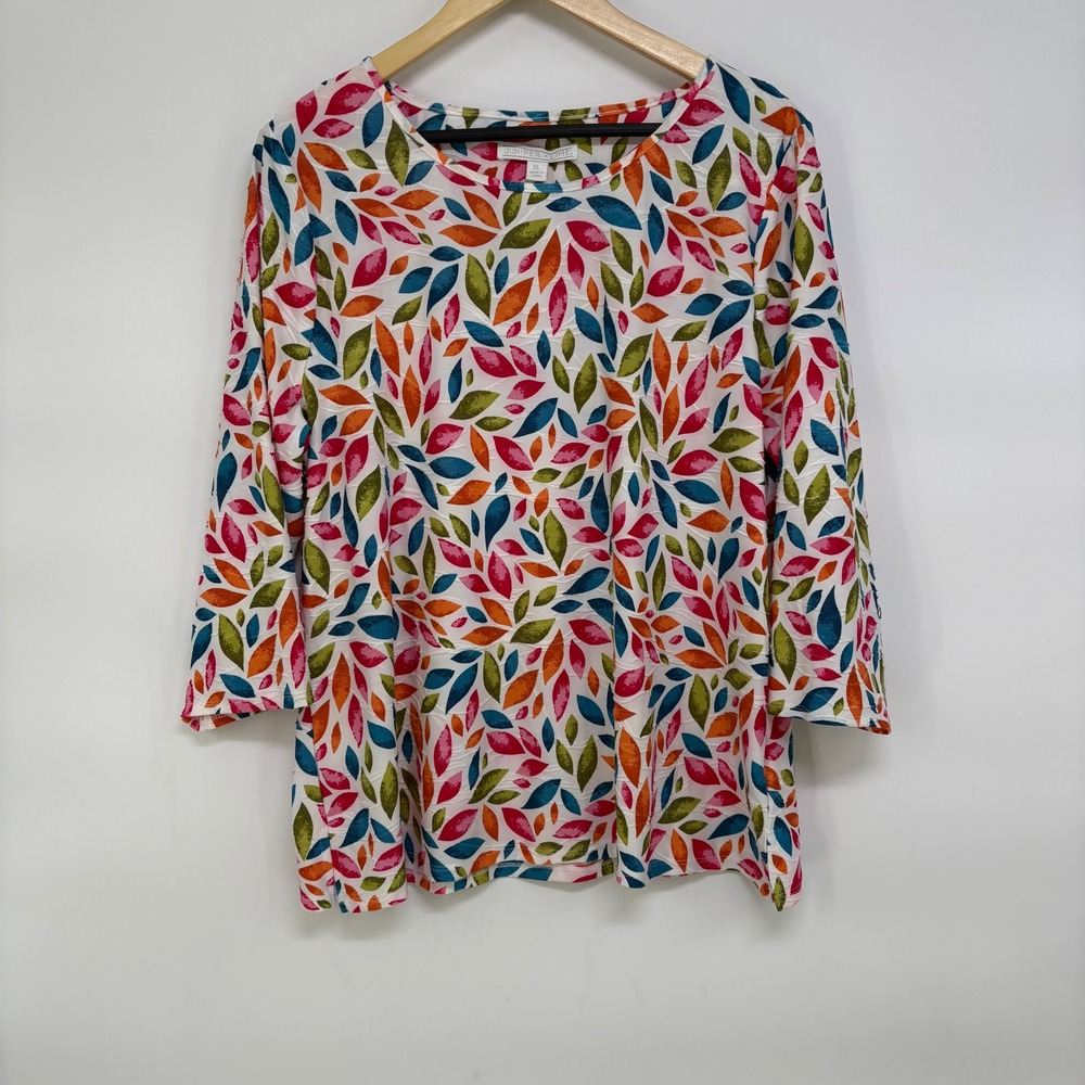Juniper + Lime Womens XL Multi Color Leaf Print 3/4 Sleeve Scoop Neck Top NEW